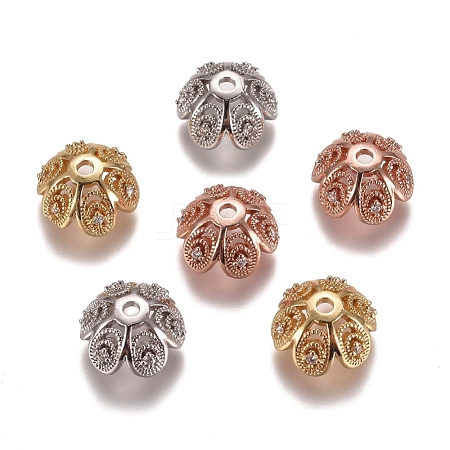 Wholesale Petal Brass Micro Pave Clear Cubic Zirconia Bead Caps