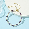 Adjustable Natural Amethyst & Cultured Freshwater Pearl Beads Slider Bracelets for Women BJEW-JB13609-02-1