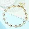 304 Stainless Steel Flat Round Acrylic Rhinestone Cup Chain Anklets for Women AJEW-B031-02G-01-1