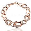 Real Rose Gold Plated Tin Alloy Czech Rhinestone Curb Chain Link Bracelets BJEW-BB10046-RG-1