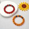 Dark Orange Natural Yellow Jade Round Beaded Stretch Bracelet BJEW-SW00077-07-2