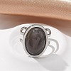 Oval Natural Grey Agate Finger Rings RJEW-M062-02P-12-4