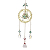Glass Beads Wire Wrapped Brass Christmas Tree Pendant Decoration X1-HJEW-TA00235-1