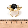 304 Stainless Steel with Natural Gemstone and Plastic Imitation Pearl Adjustable Cuff Rings for Women RJEW-Z096-02G-03-3