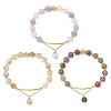 3Pcs Natural Indian Agate & Citrine & Aquamarine & Rose Quartz & Amethyst Round Beaded Bracelets BJEW-JB11925-2