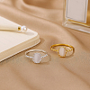 2Pcs 2 Colors Brass & Cat's Eye Finger Rings for Women RJEW-GO0001-24-3