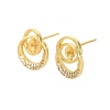 Flat Round Brass Micro Pave Clear Cubic Zirconia Stud Earring Findings KK-D102-09G-1