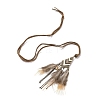 Alloy Rhombus with Feather Pendant Necklace with Wood Beads NJEW-P261-06AB-1