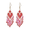 Heart Glass Seed Beaded Tassel Dangle Earrings for Women EJEW-MZ00201-01-1