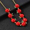 Teachers' Day Brass Red Enamel Fruit Link Chain Necklaces NJEW-K287-04B-G-3