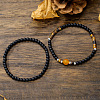 Black Agate & Tiger Eye & Amber Bead Stretch Bracelets PW-WGA559C-01-1