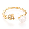 Natural Pearl Open Cuff  Ring Micro Pave Clear Cubic Zirconia PEAR-N022-C07-2