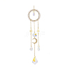 Natural Rose Quartz Woven Net/Web with Feather Window Hanging Suncatchers HJEW-JM00852-01-1