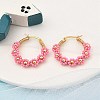 304 Stainless Steel & Bohemian Beaded Flower Hoop Earrings for Women EJEW-R001-02G-03-4