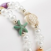 2Pcs 2 Style Starfish & Tortoise Synthetic Turquoise(Dyed) & Glass Pearl Beaded Stretch Bracelets Set BJEW-JB08994-6