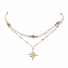 2Pcs 2 Style Clear Cubic Zirconia Star Pendant Necklaces Set with Brass Chains NJEW-JN04171-4