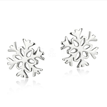 Real Platinum Plated Brass Snowflake Stud Earrings EJEW-EE0002-001