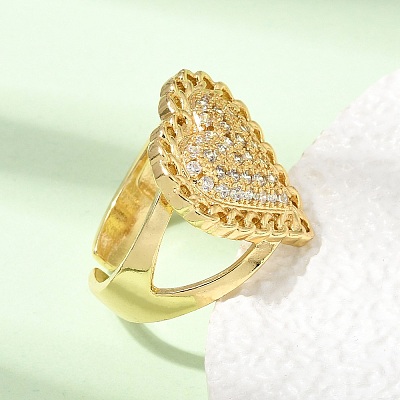 Brass Micro Pave Cubic Zirconia Cuff Open Rings for Women RJEW-F216-01A-G-1