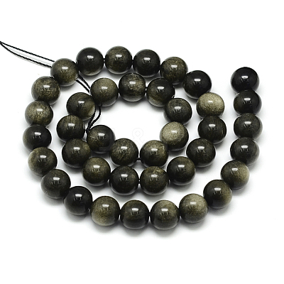 Natural Golden Sheen Obsidian Beads Strands X-G-S150-20-6mm-1