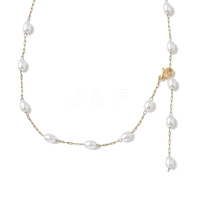 304 Stainless Steel and ABS Imitation Pearl Chain Necklaces NJEW-JN05266-1
