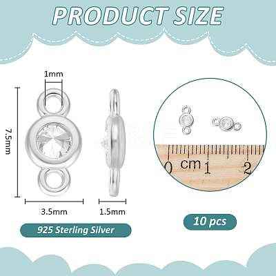 10Pcs 925 Sterling Silver Pave Clear Cubic Zirconia Flat Round Links Connector Charms STER-BC0004-22P-1