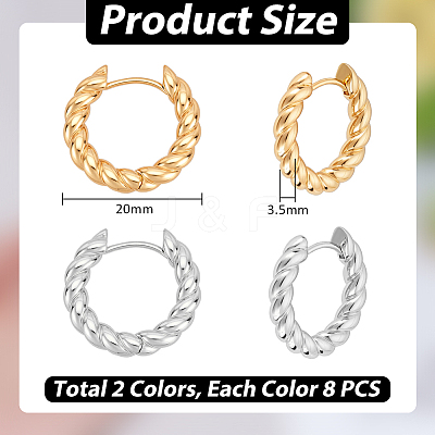 16Pcs 2 Colors Twist Rings Brass Hoop Earrings for Women EJEW-UN0003-27-1