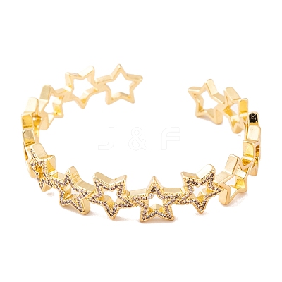 Brass Micro Pave Clear Cubic Zirconia Open Cuff Bangles for Women BJEW-S147-10G-A-1
