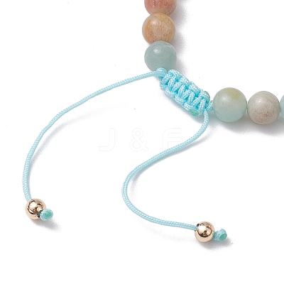 Natural Flower Amazonite Round Beaded Braided Bead Bracelets BJEW-JB10692-03-1