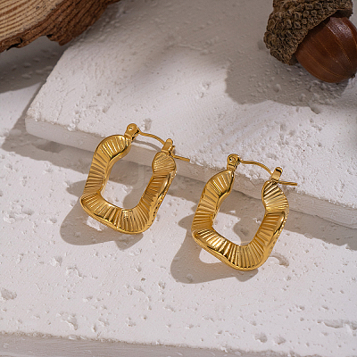 Vintage Style Textured Wavy 304 Stainless Steel Hoop Earrings LS-CM5039-1