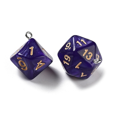 7 Styles Opaque Resin Polyhedral Dice Pendants Set RESI-A029-01H-1