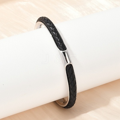 304 Stainless Steel Microfiber Leather Cord Cuff Bangles BJEW-D304-14P-01-1