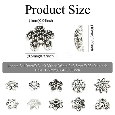 100Pcs 10 Styles Tibetan Style Alloy Bead Caps FIND-CJ0005-67-1