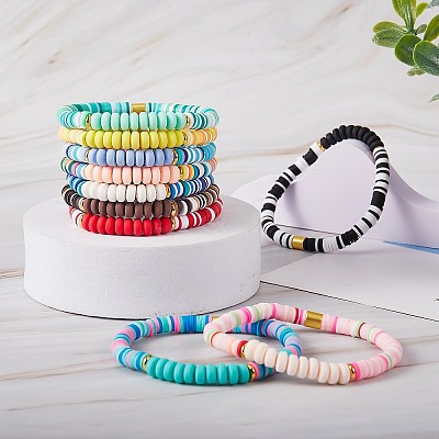 20Pcs 20 Colors Handmade Polymer Clay Heishi Surfer Stretch Bracelets Set with Synthetic Hematite BJEW-SW00044-1