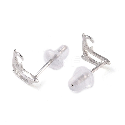 Anti-Tarnish Rhodium Plated 999 Fine Silver Dolphin Stud Earrings for Women EJEW-S215-04P-1
