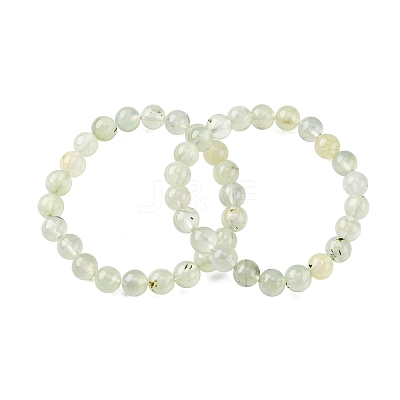 Natural Prehnite Round Beaded Stretch Bracelets for Men Women BJEW-G743-01F-1