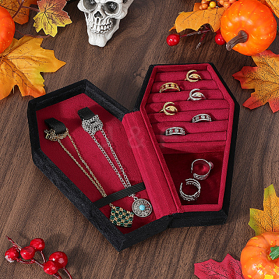1Pc Coffin Shaped Velvet Jewelry Storage Boxes DARK-BBC0001-01-1