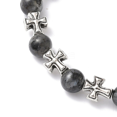 Natural Larvikite Round Beads Stretch Bracelets BJEW-JB12343-03-1