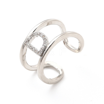 Clear Cubic Zirconia Initial Letter Open Cuff Ring RJEW-A012-01P-D-1