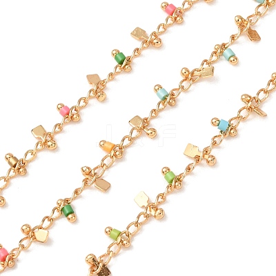 Brass & Glass Seed Beaded Chain KK-CBA3B44-02G-1