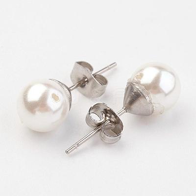 Shell Pearl Ball Stud Earring Findings EJEW-JE02370-01-1