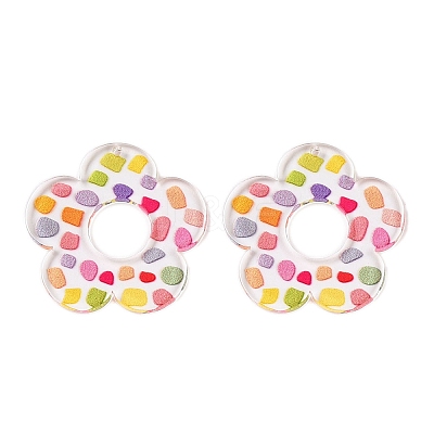 Flower Theme Printed Acrylic Pendants OACR-T028-06H-1