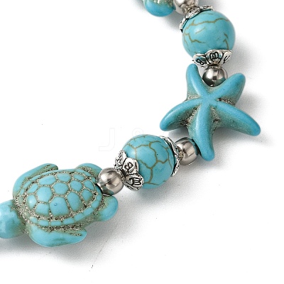 Starfish & Tortoise Synthetic Turquoise Beaded Stretch Bracelets & Dangle Earrings Kits SJEW-JS01311-02-1