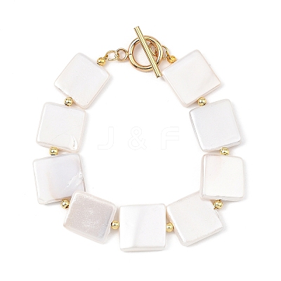 Shell Pearl & Brass Beaded Bracelets for Women BJEW-JB13780-02-1