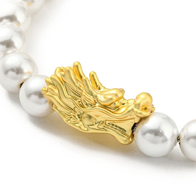 Rack Plating Brass Dragon & Plastic Pearl Beaded Bracelet BJEW-D030-01A-G-1