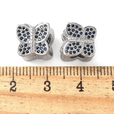 Butterfly Brass Micro Pave Cubic Zirconia European Beads KK-C086-16P-02-1
