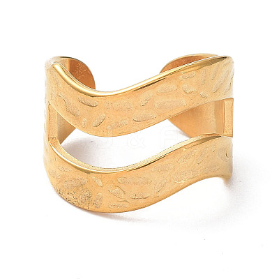 Ion Plating(IP) 304 Stainless Steel Hollow Wave Open Cuff Rings RJEW-D006-08G-1