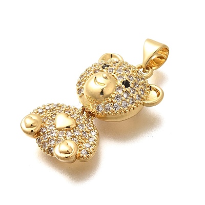 Rack Plating Brass Micro Pave Clear Cubic Zirconia Pendants KK-M309-39G-G-1