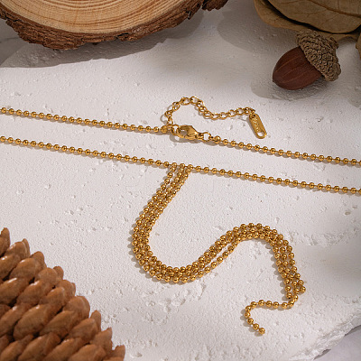 304 Stainless Steel Ball Chain Tassel Y Necklaces for Women LS-NJEW-Z104-01G-1