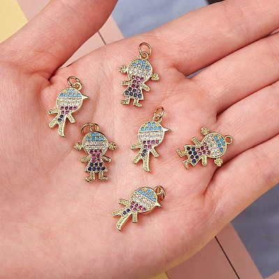 6Pcs 2 Style Brass Micro Pave Cubic Zirconia Pendants KK-SZ0003-86-1