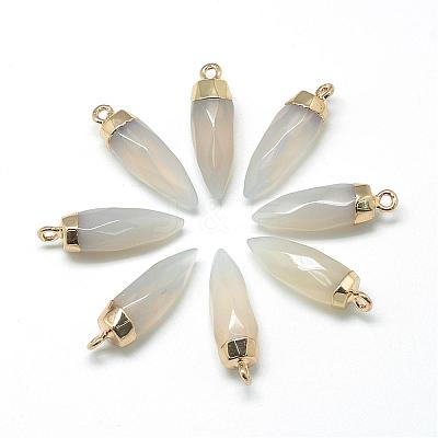 Natural Grey Agate Pointed Pendants G-Q495-08G-1